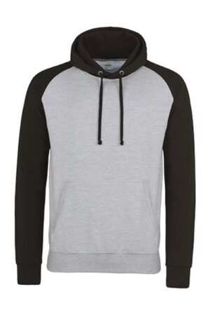 Just Hoods Baseball Hoodie Heather Grey Jet Black XXL
