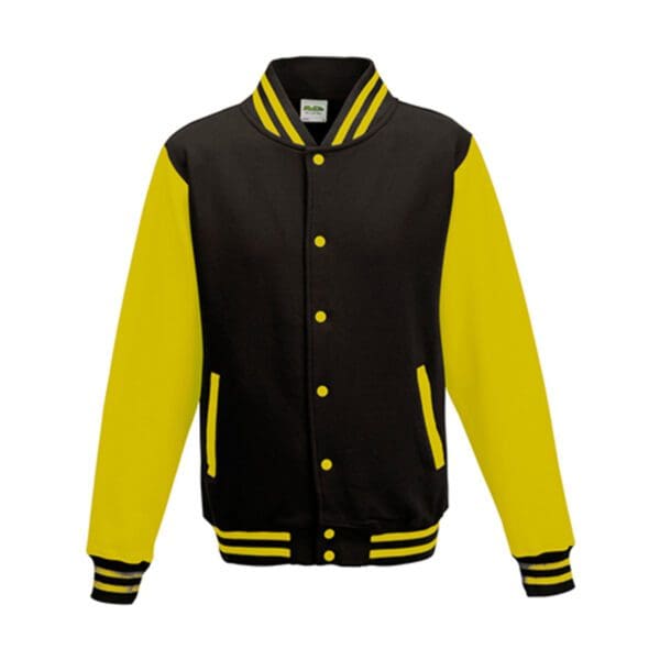 Just Hoods Varsity Jacket Jet Black Sun Yellow 3XL